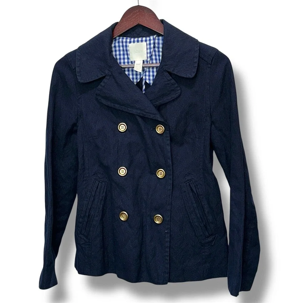 J.Crew Women Light Peacoat Cotton Blend Jacket Sz 4 Preppy Academia Minimalist - Picture 2 of 8